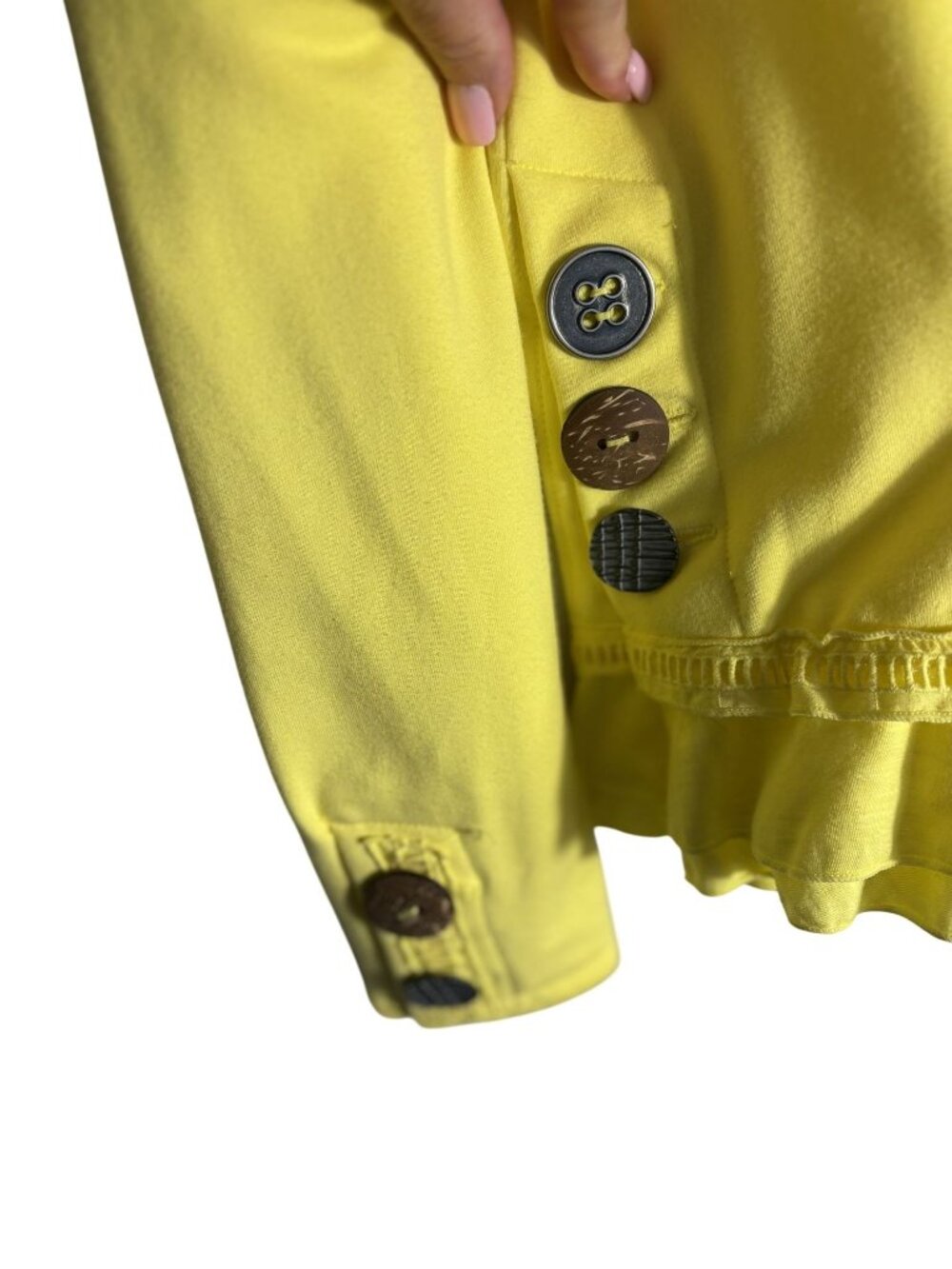 Seaside Yellow Long Sleeve By Neon Buddha Ruffled Hem Button Detail Top Size S - Picture 3 of 10